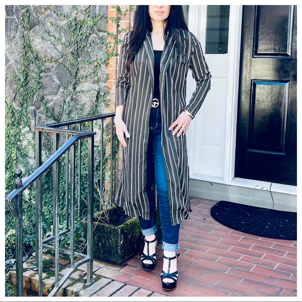 Fabulous Olive striped belted kimono jacket - Picture 6 of 10
